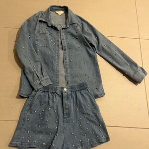Studded Denim Jacket and Shorts Set